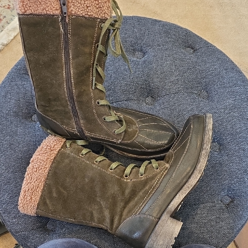 Muk Luks Olive and Black Fur-Lined Boots
